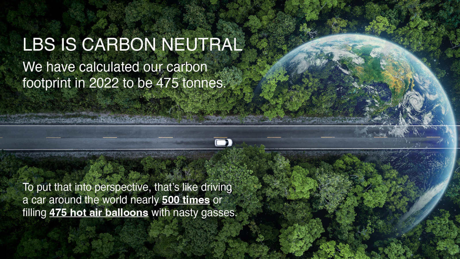 LBS carbon neutral tube graphic over a forest and earth