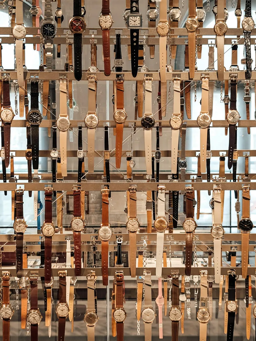 Watch straps displayed in an LBS workshop